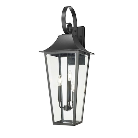 Z-Lite Gannon 3 Light Outdoor Wall Light, 12in. W x 33.25in. H, Black 5008XL-BK